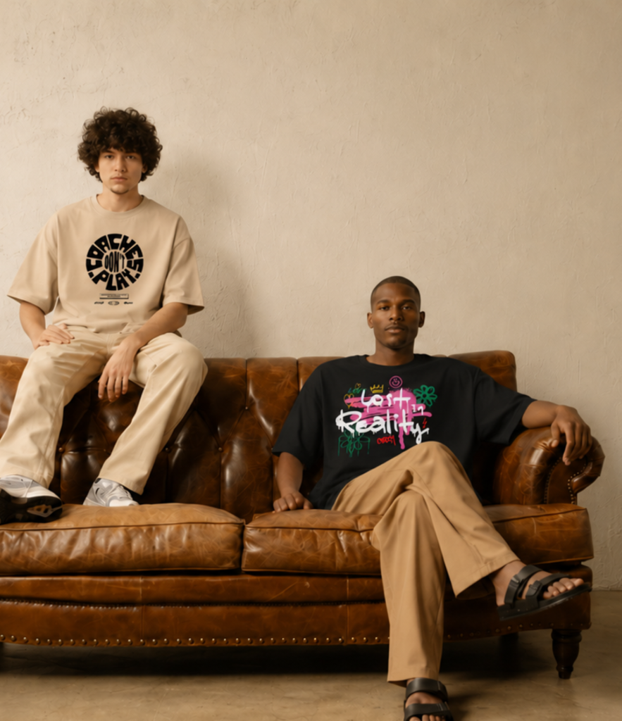 Oopsies tees worn by two models